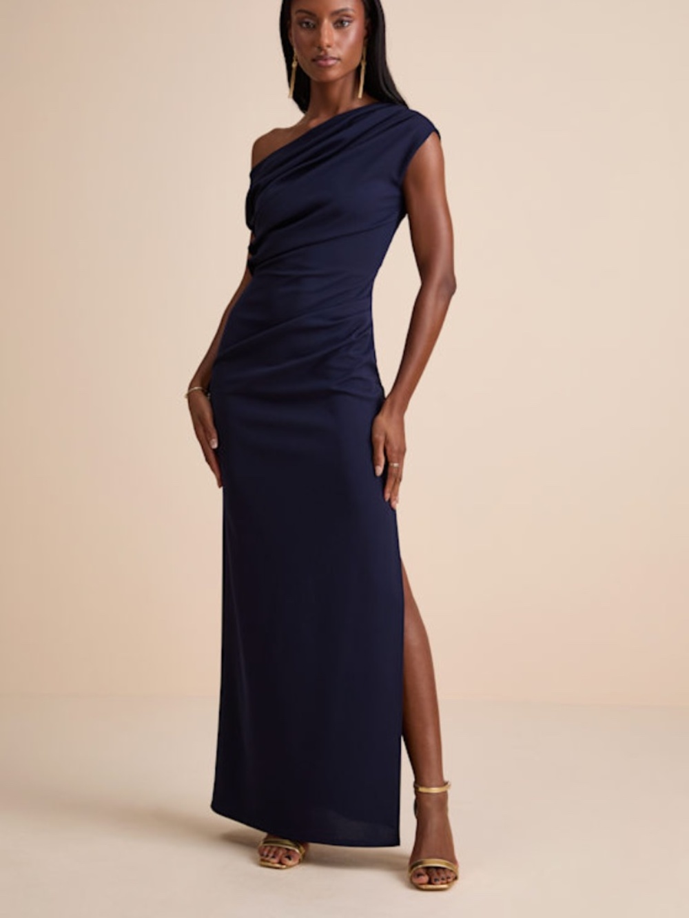 Lulus Janine Navy Asymmetrical Maxi Dress Blue - Size M